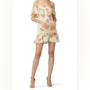 Reformation Hyacinth Floral Mini Dress Off Shoulder Size 4